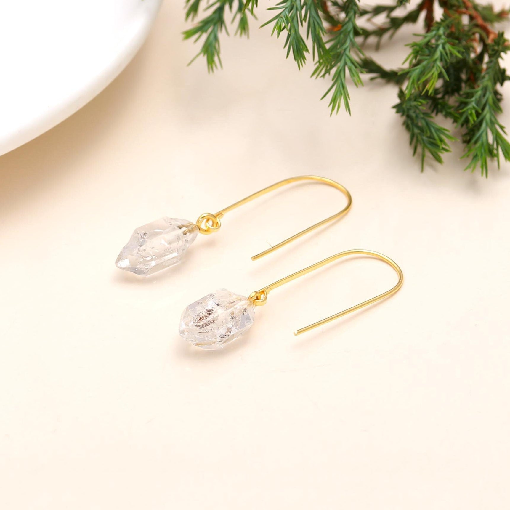 The Luminous Prism: Raw Herkimer Diamond Earrings