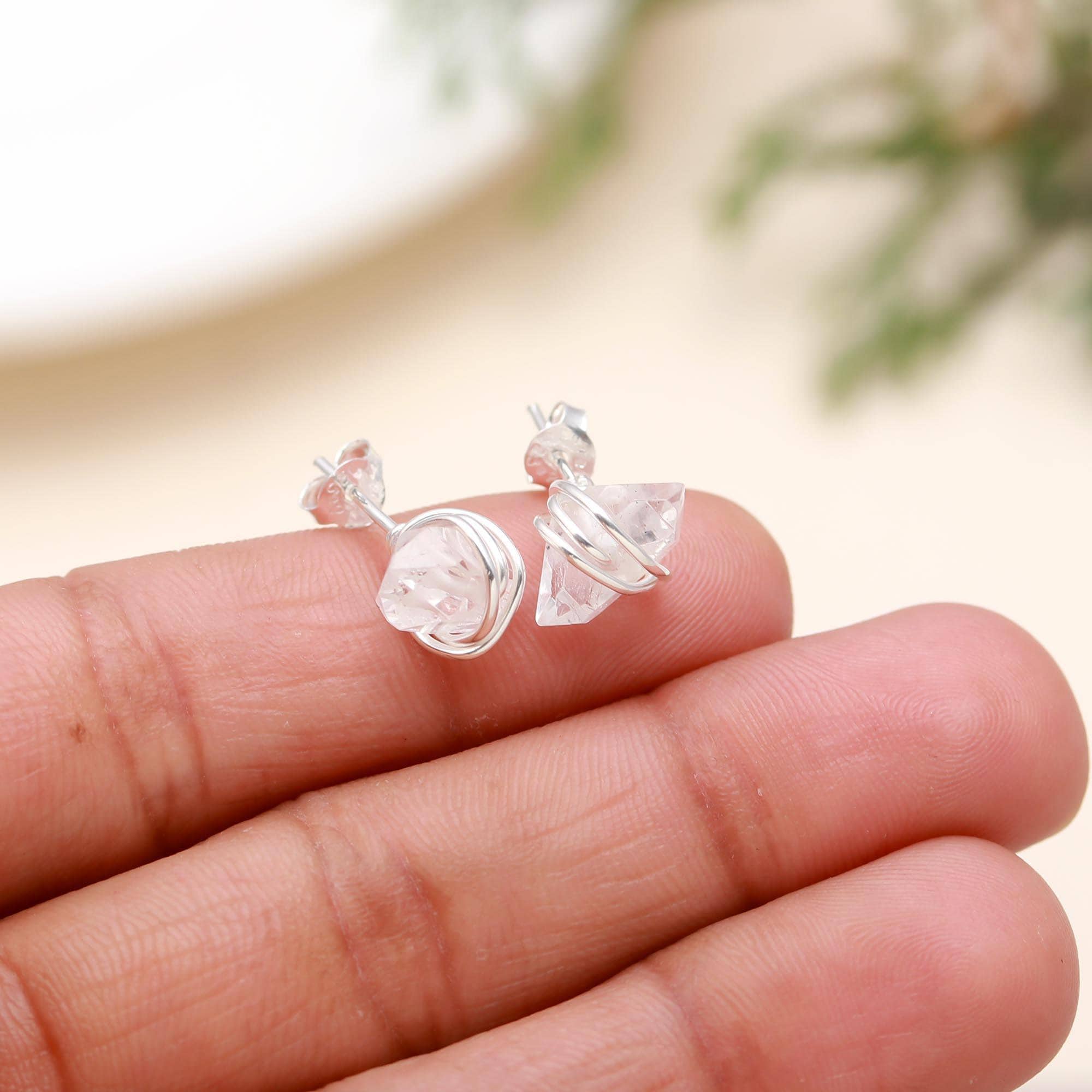 The Crystalline Nest: Raw Herkimer Diamond & Silver Wire Studs
