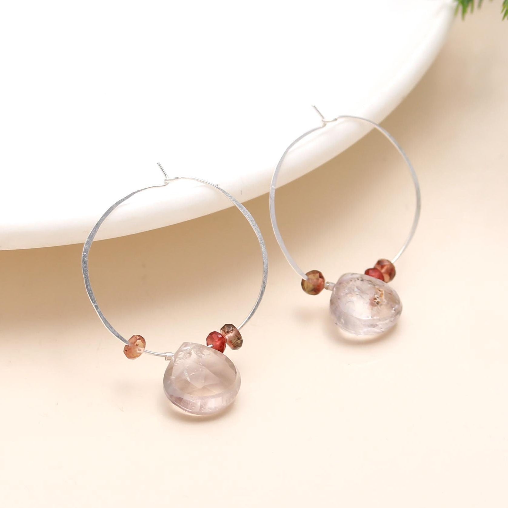 The Silver Thread: Garnet Beaded Silver Hoops