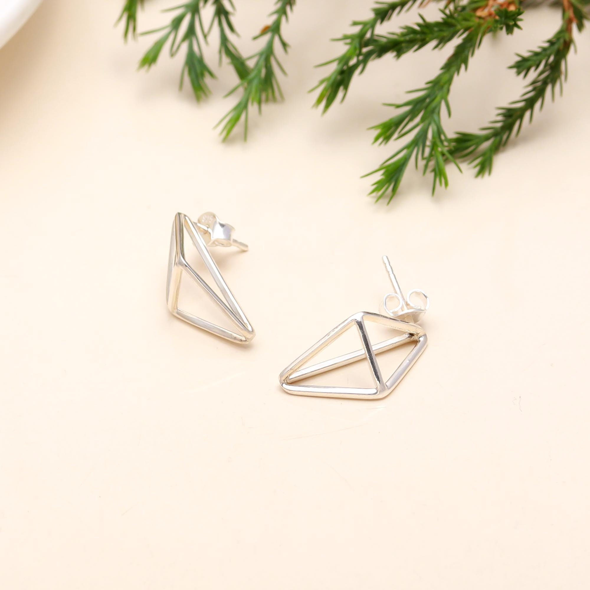The Silver Apex: Geometric Prism Stud Earrings