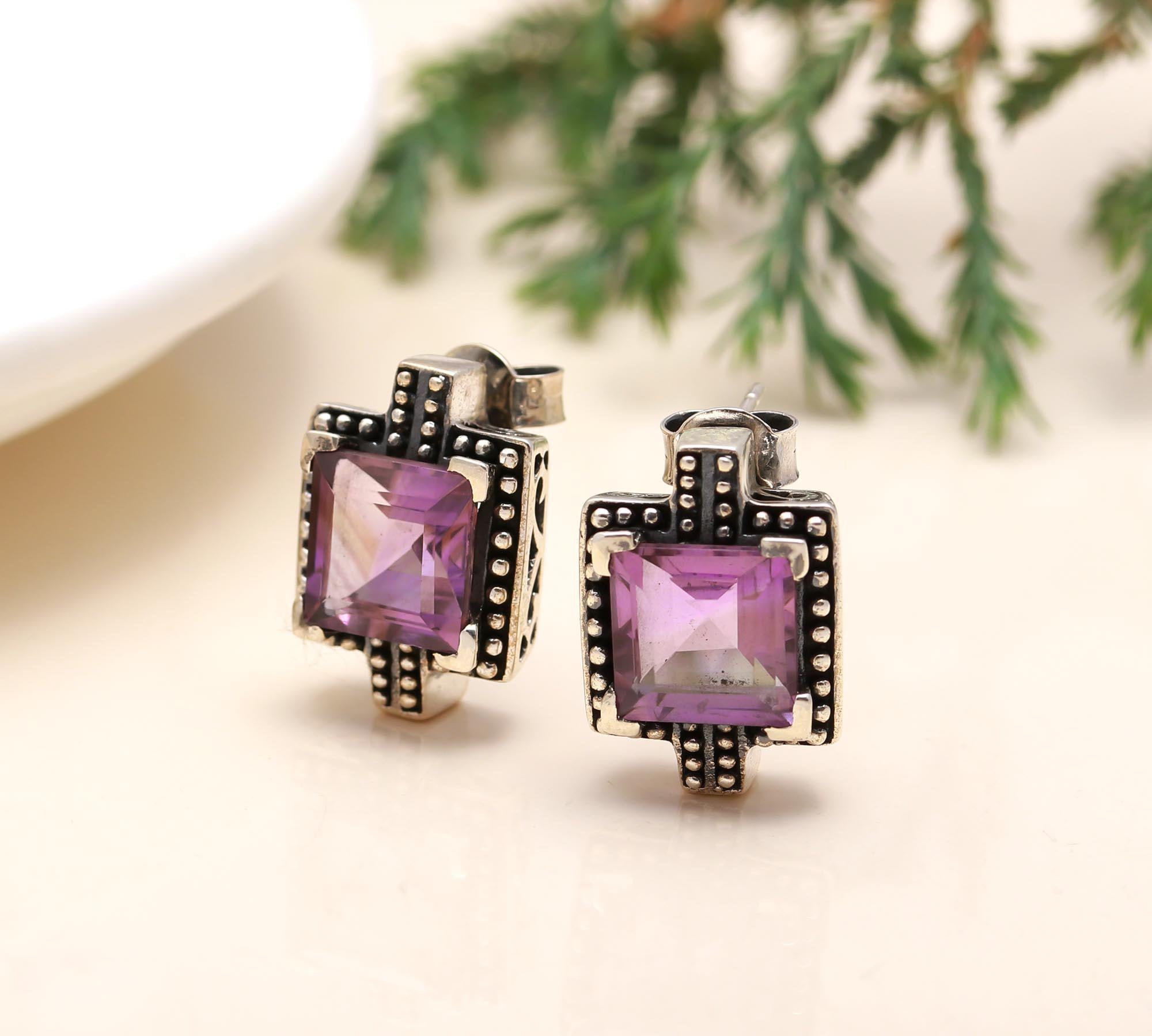 The Violet Heritage: Amethyst Oxidized Silver Studs
