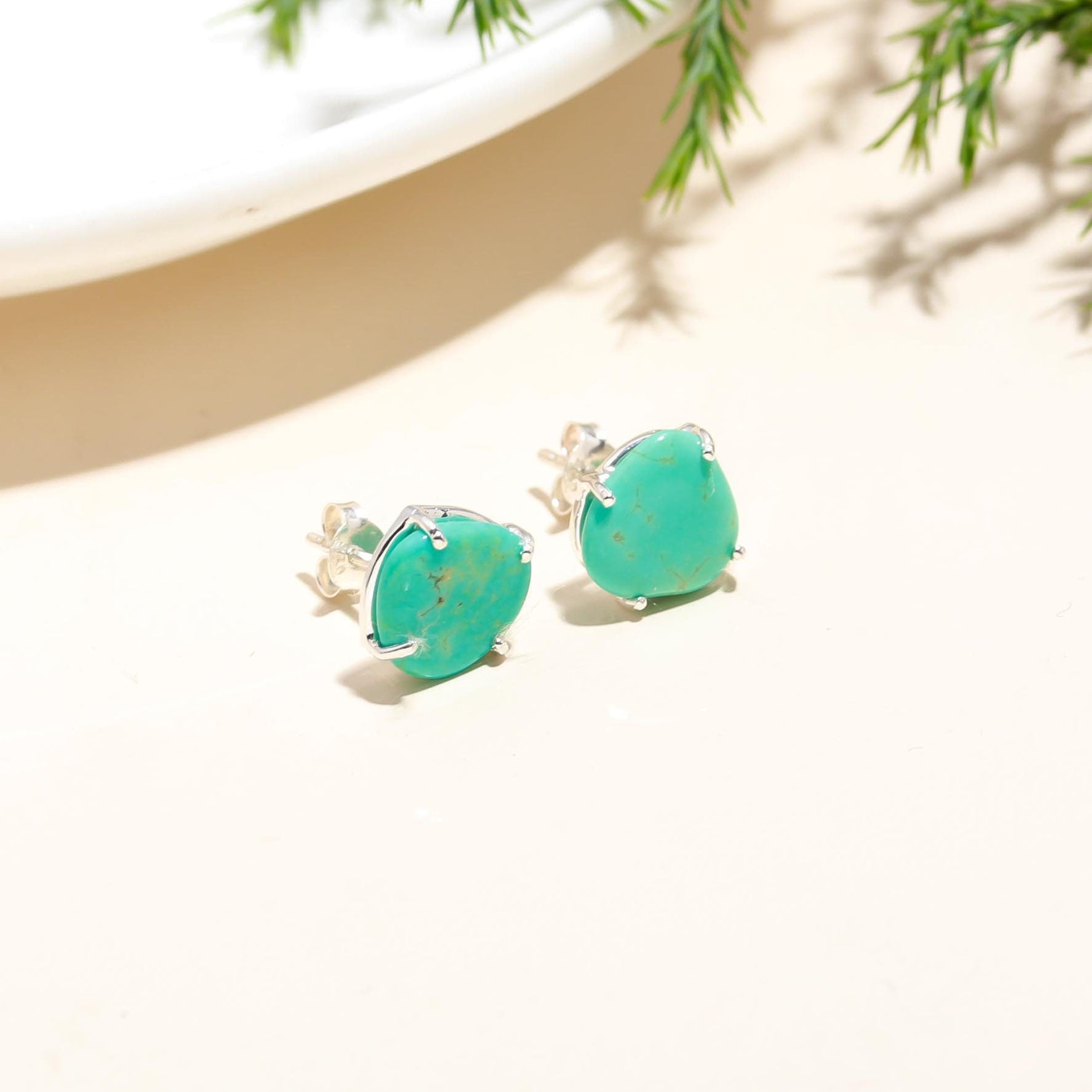The Coastal Azure: Organic Turquoise & Silver Stud Earrings