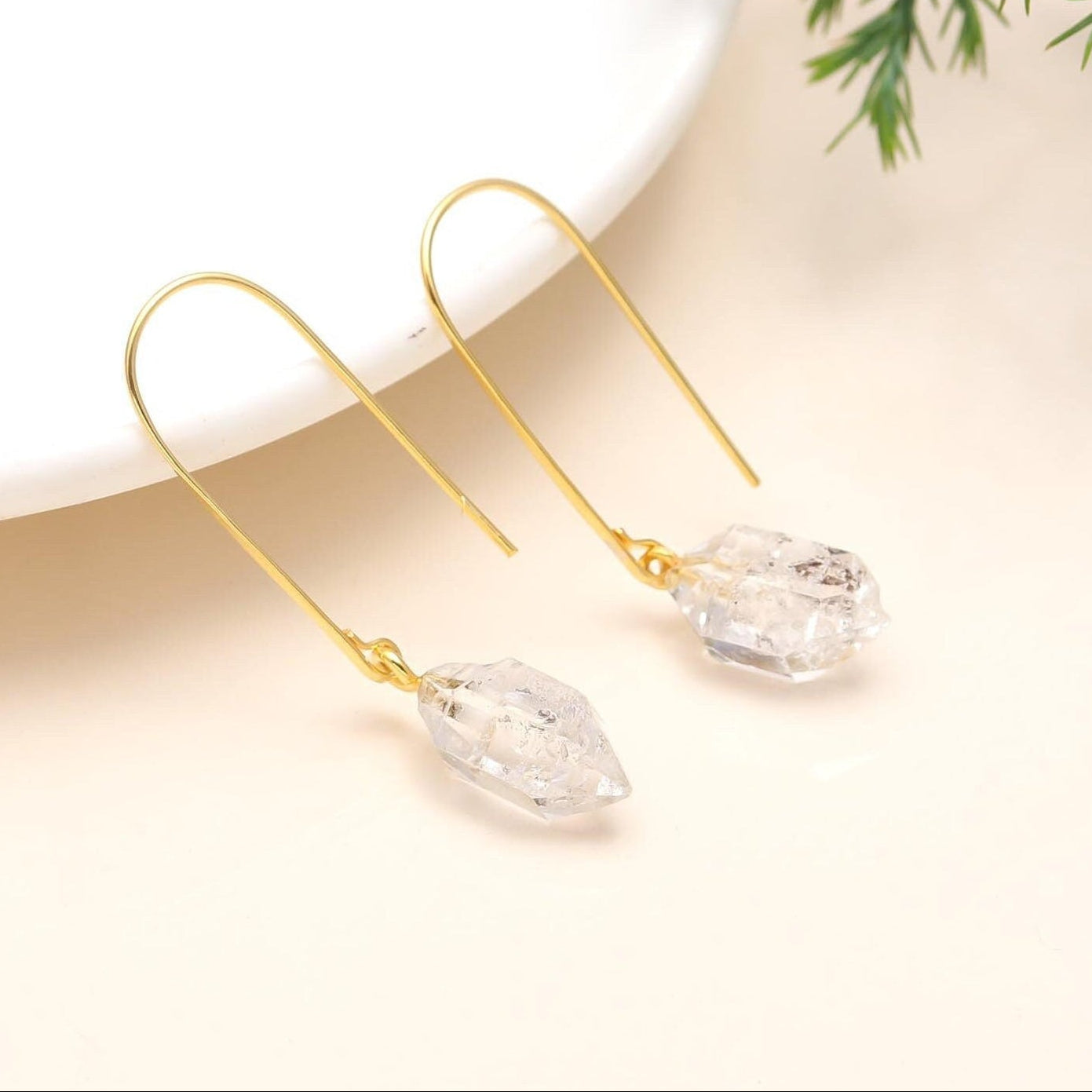 The Luminous Prism: Raw Herkimer Diamond Earrings