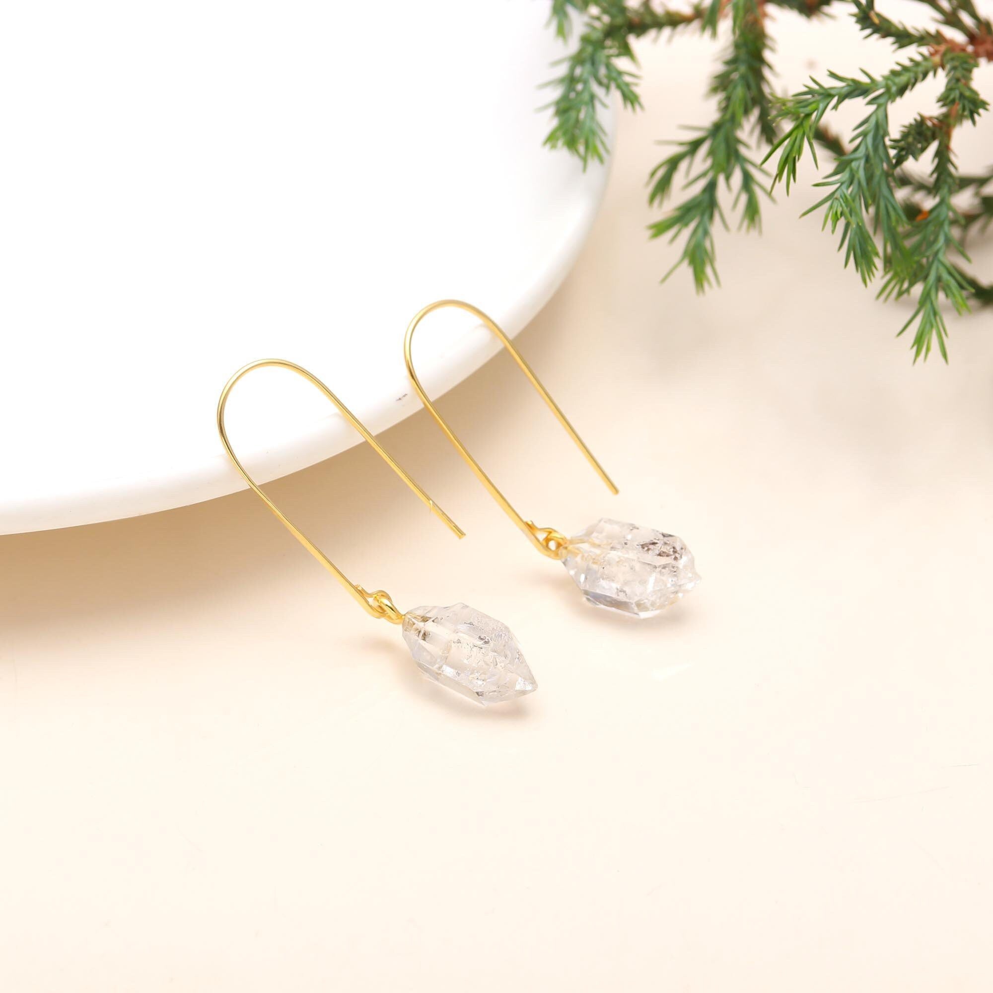 The Luminous Prism: Raw Herkimer Diamond Earrings