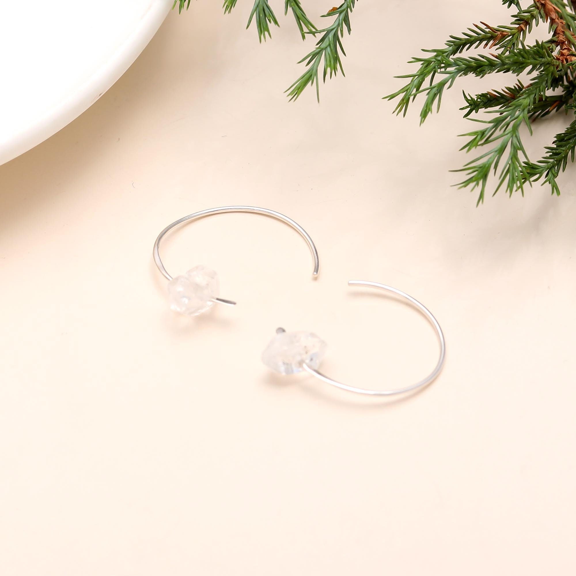 The Crystalline Arc: Herkimer Diamond & Silver Open Hoops