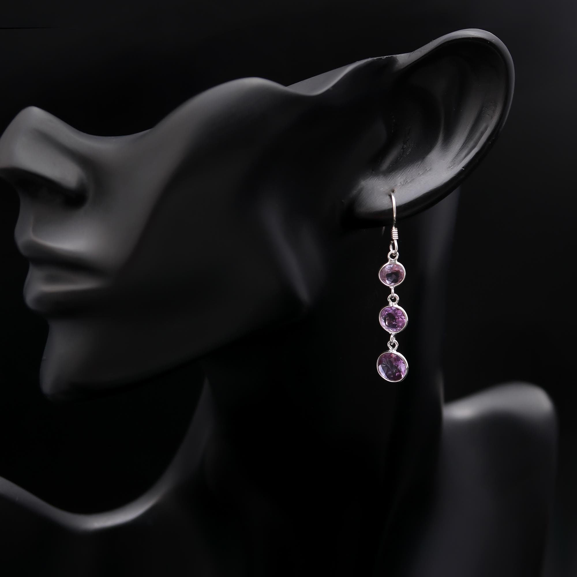 The Violet Tier: Amethyst & Silver Triple Drop Earrings