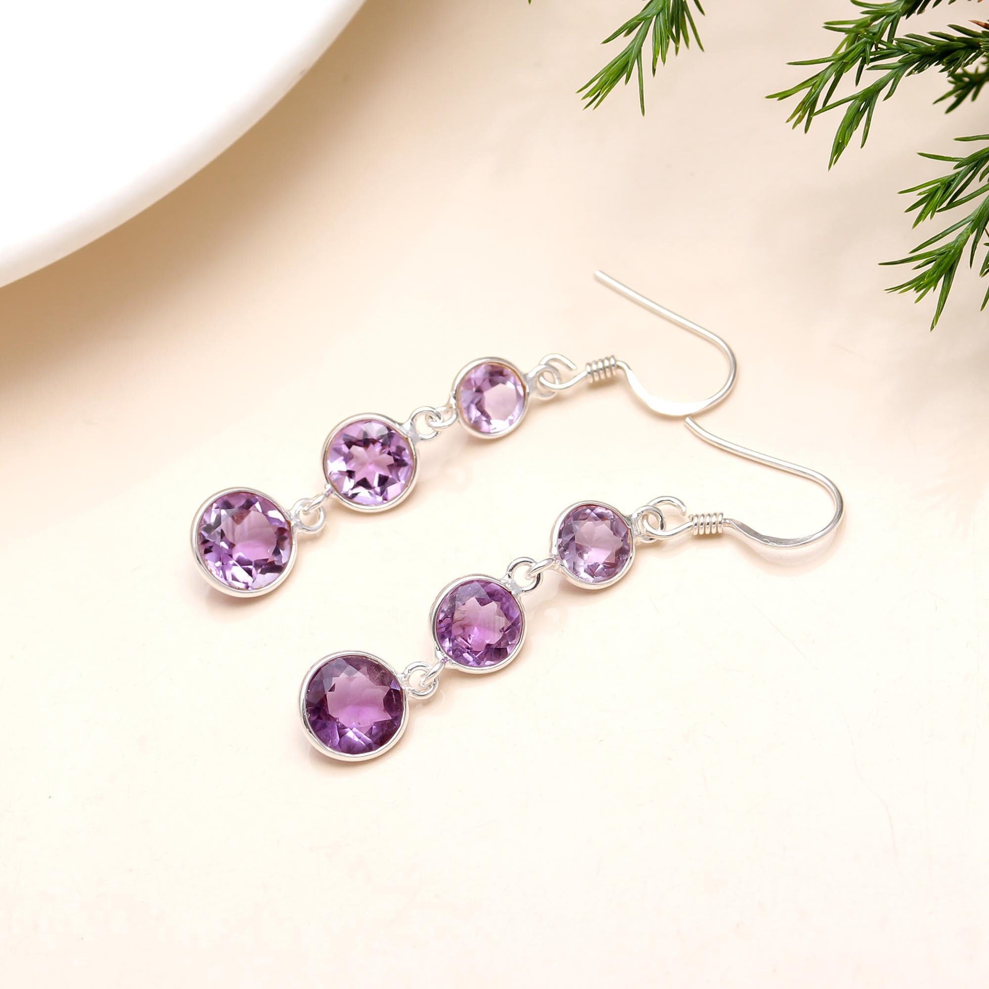 The Violet Tier: Amethyst & Silver Triple Drop Earrings