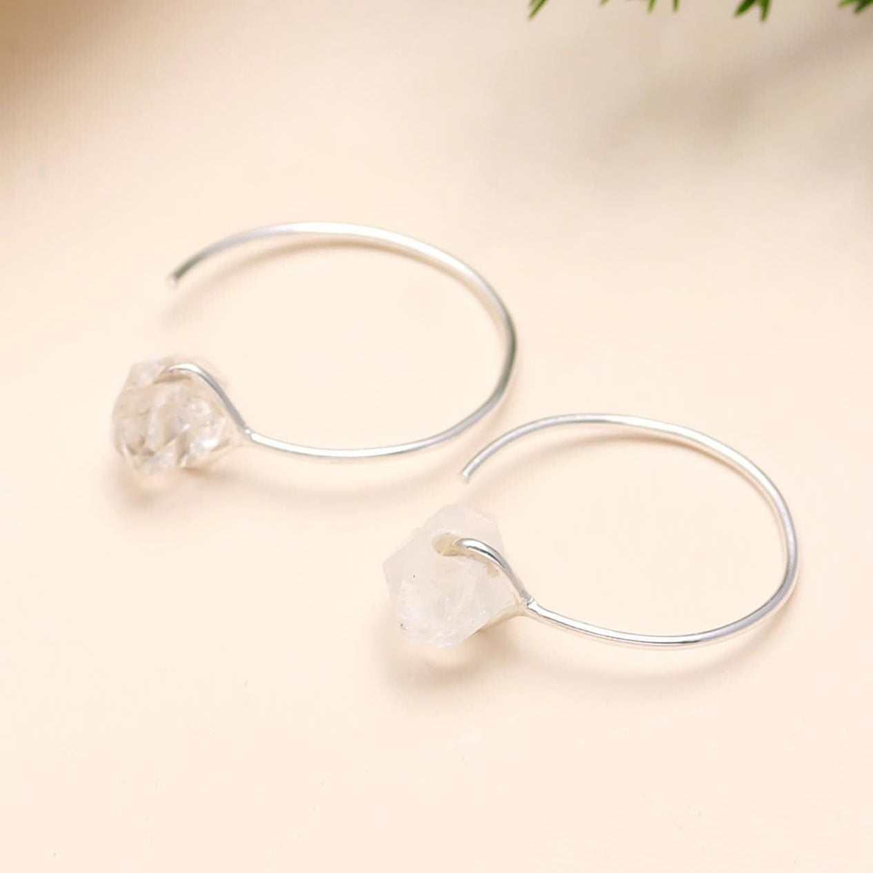 The Crystalline Curve: Herkimer Diamond & Silver Open Hoops