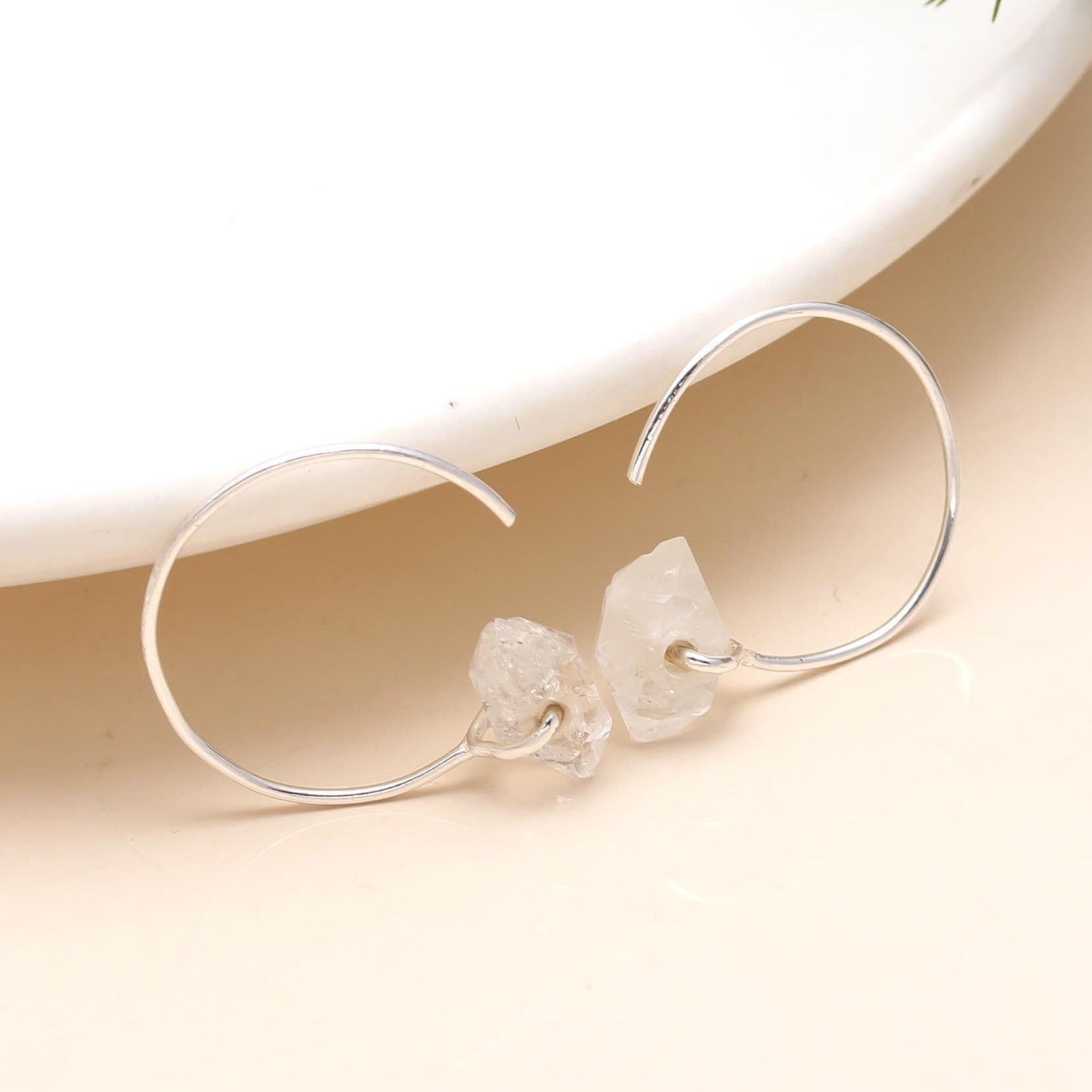 The Crystalline Curve: Herkimer Diamond & Silver Open Hoops