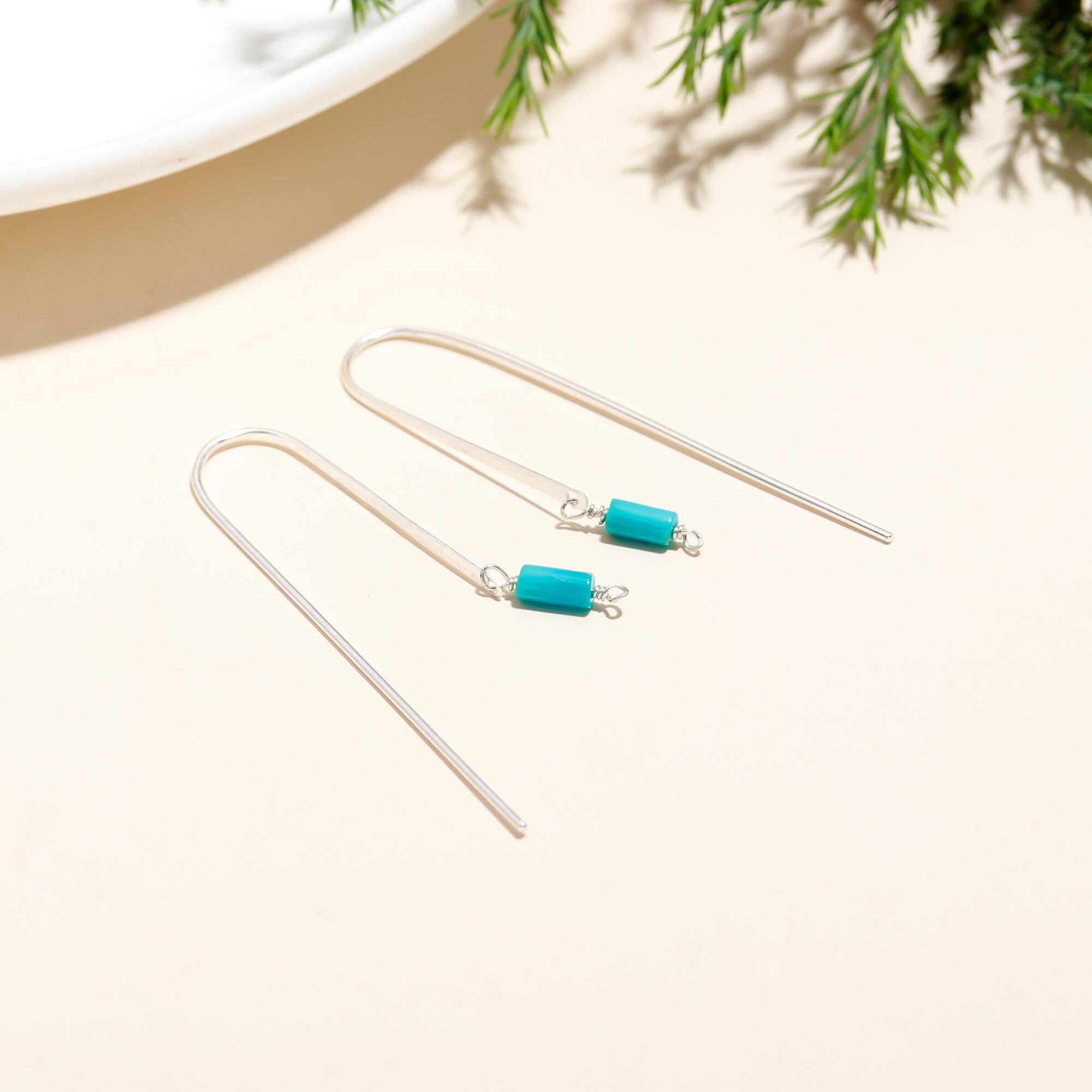The Azure Horizon: Turquoise Cylinder & Silver Arch Earrings