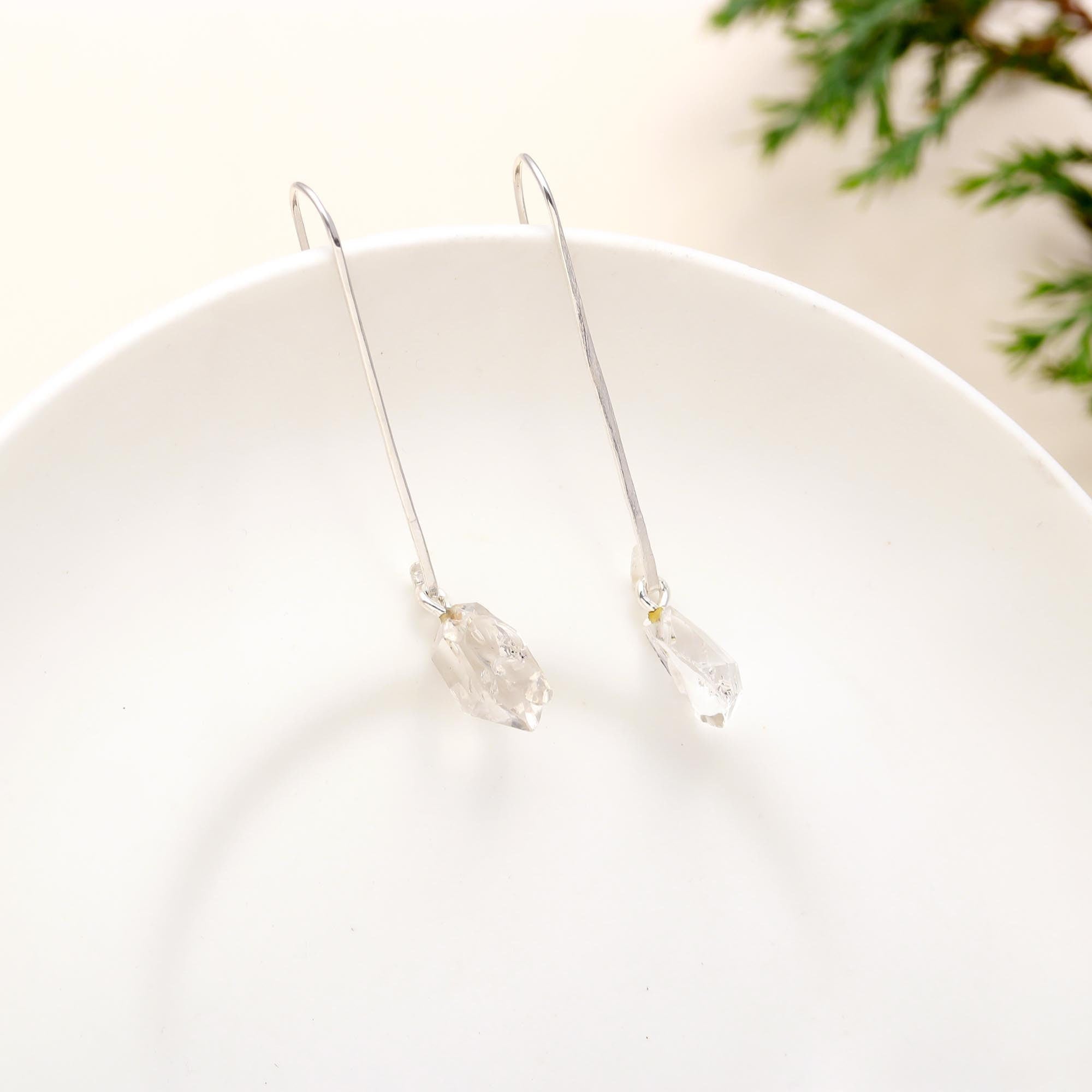 The Arctic Prism: Raw Herkimer Diamond & Silver Arch Earrings